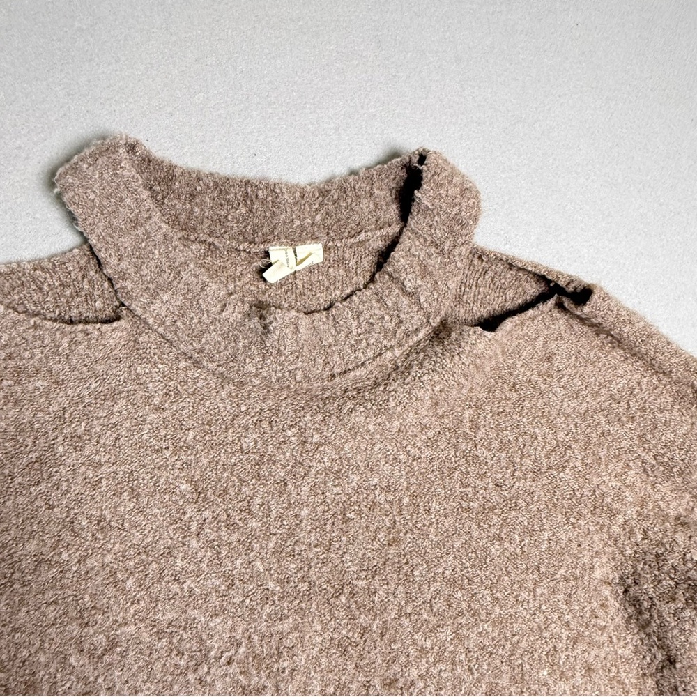 Moth Anthropologie Sweater Large Brown Knit Cutout Wool Mix Alpaca Cold Shoulder - Picture 4 of 9